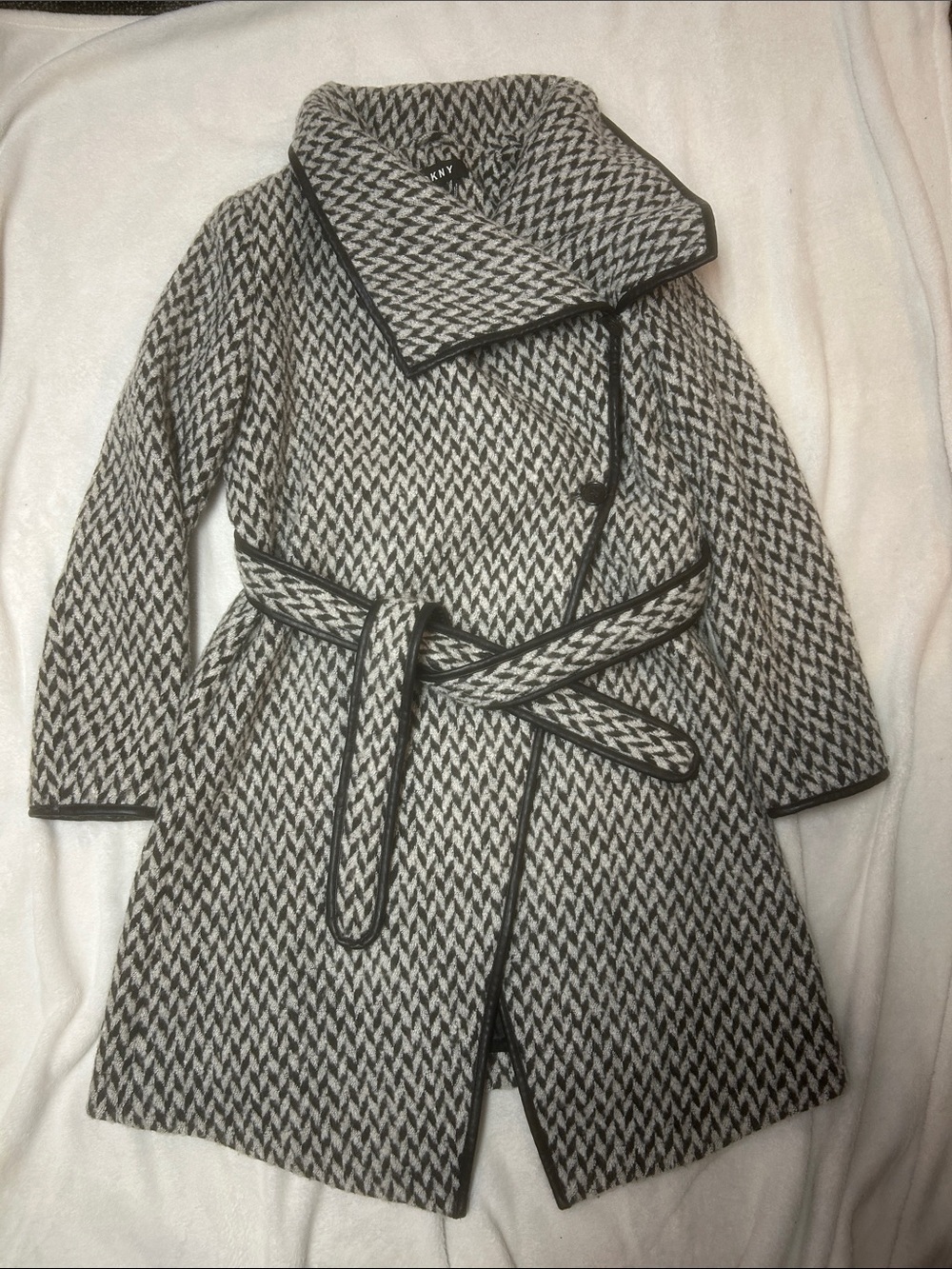 DKNY Women’s Coat Herringbone Two Button With Belt - Size Medium
